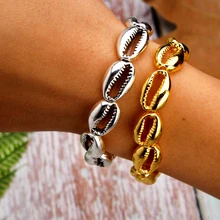 Каури эластичный браслет для женщин Мода модные золотые серебряные в виде ракушки богемный дружбы шик обувь девочек браслет подарок дропшиппинг