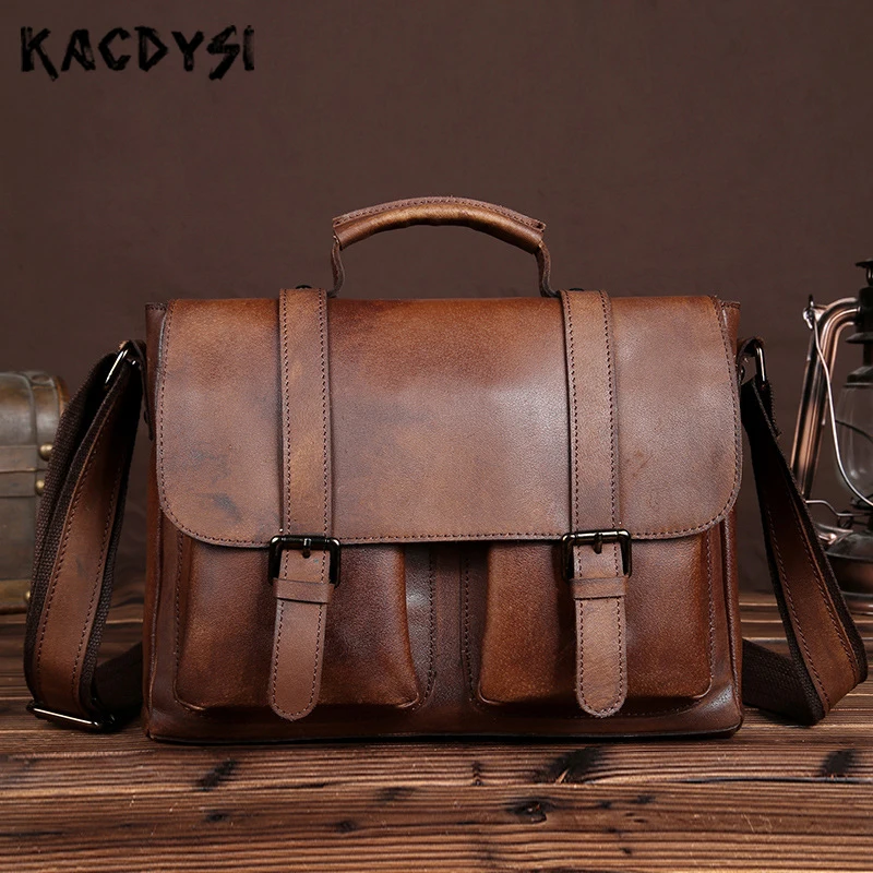 Мужской портфель из натуральной кожи Crazy Horse дизайнерский деловой ручной работы с
