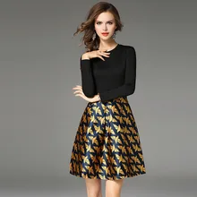 Kleider Damen Vestidos Vetement Femme Длинные рукава трикотажные платья женщин платье женская одежда платье с цветочным рисунком Vetement Femme черный