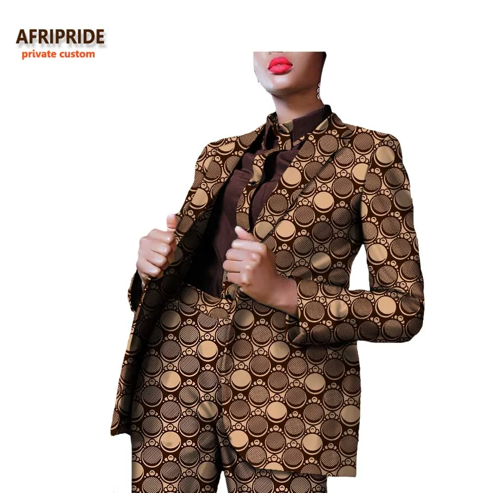 Африканский офисный женский костюм из 3 предметов AFRIPRIDE пальто с длинным рукавом пальто на одной пуговице+ блузка+ длинные штаны женский костюм A722662 - Цвет: 162BJ