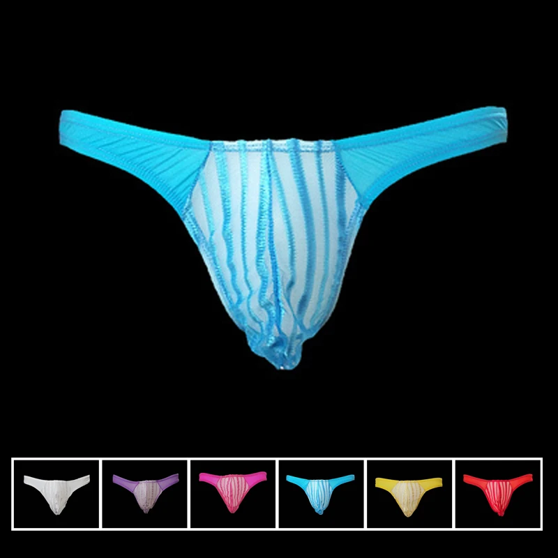 Men's Striped Mesh Thong - See-Through Micro Bikini String, Sizes M/L/XL, Lightweight & Stretchy