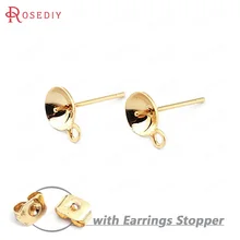 33709) 20 шт лотков 6 мм 24K золото цвет латунь половина отверстия дуги лоток шпильки Серьги Шпильки Высокое качество Diy ювелирных изделий Аксессуары