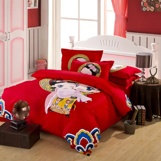 Us 64 32 33 Off Chinese Style Traditional Clothing Cartoon Characters Wedding Bedding Set Quilt Cover Bed Linen Cotton Bedroom Sets Queen Size In
