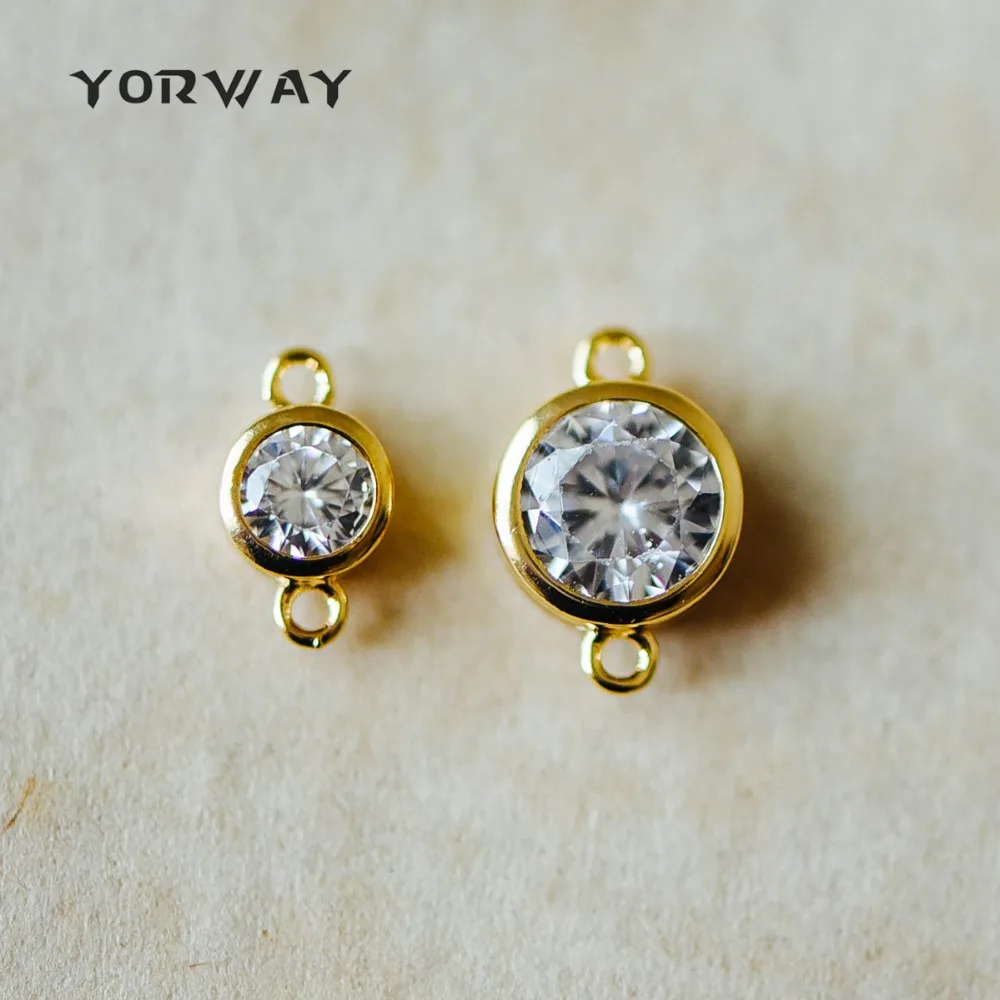 

10pcs/lot Gold Framed Cubic Zirconia Coin Charms, Real Gold plated Brass CZ Connector, Tarnish Resistant High Quality