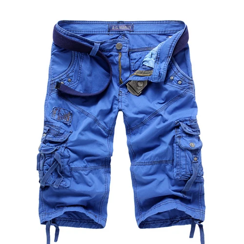 HOT 2019 Summer Washing Multi Pocket Patch Cargo Overalls Knee Length shorts straight Cotton Casual tactical military shorts Men