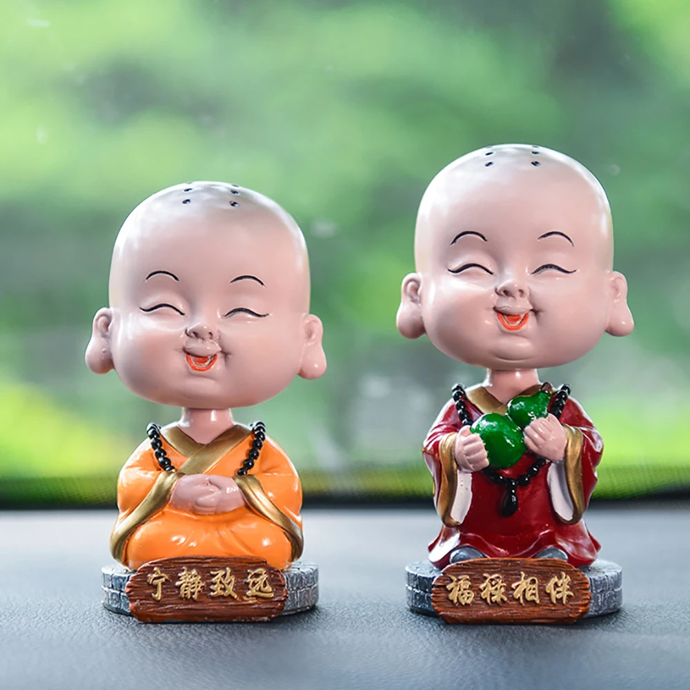 

Car Ornaments Resin Cute Shaking Head Monk Buddha Figurine Automobile Decoration Home Auto Interior Dashboard Decor Accessories