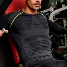 Мужской компрессионный базовый слой с длинными рукавами, спортивные рубашки для фитнеса, спортивные топы