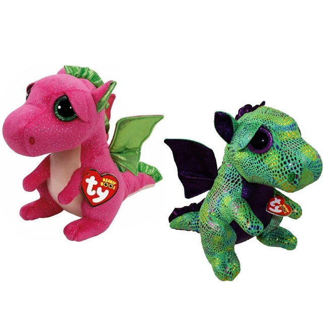 Ty Beanie Boos 6" 15cm Dragon Set Cinder Green Dragon & Darla Pink