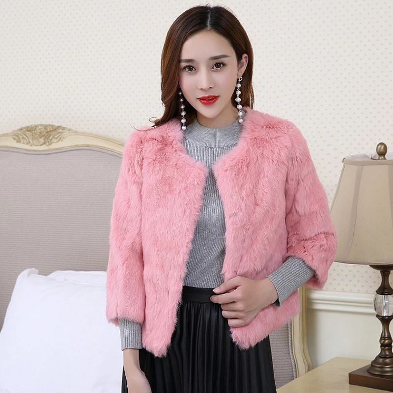 Plus size S - 6XL real rabbit fur jackets women O neck whole skin coats genuine leather outerwear custom make | Женская одежда