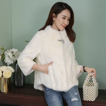

2019 new high quality leather mink fur coat women's full sleeve China thick warm luxury short paragraph natural mink coat
