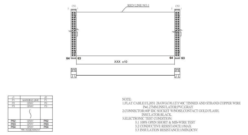 40P to 40P 2.54 drawing