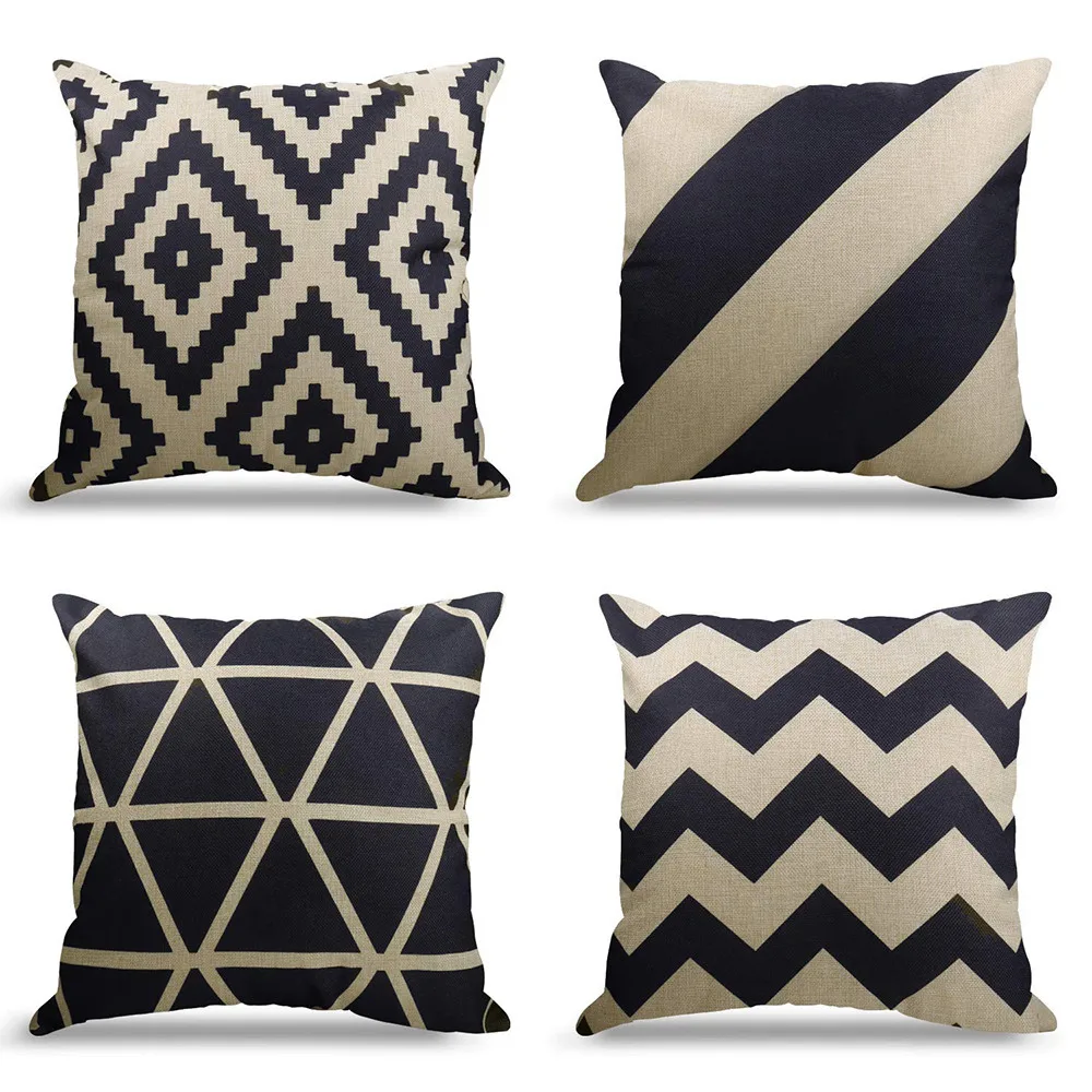 Geometrict Pattern Throw Pillows Covers 18 x 18 Inch Cotton Linen