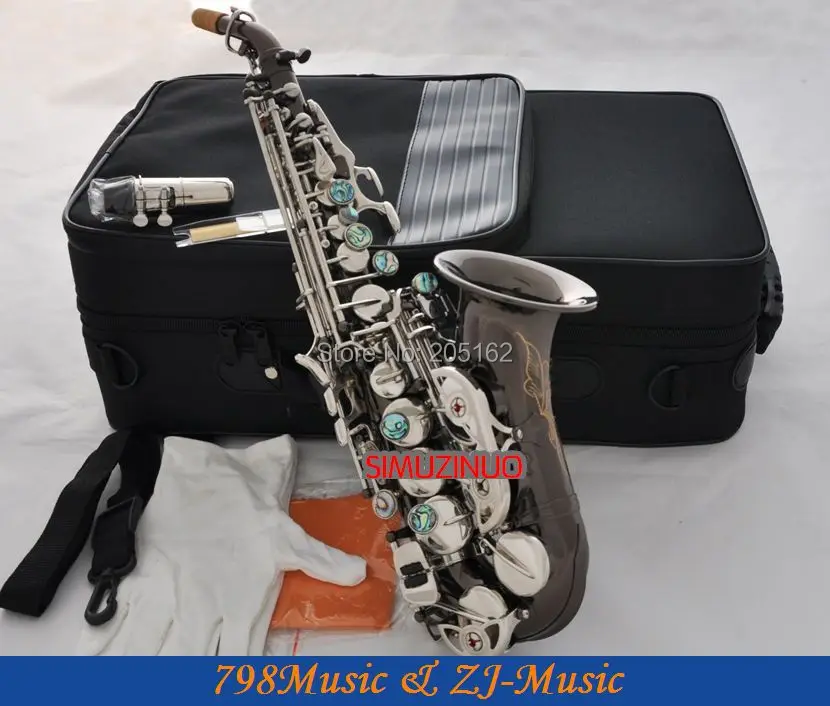 Black Nickel Curved Soprano Saxophone Bb sax Abalone Key High F# with case