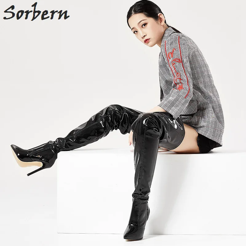 Женские ботфорты на шпильке Sorbern офисные Сапоги выше колена тонком высоком