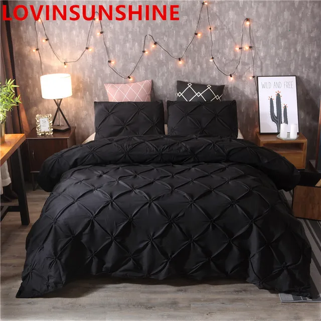 Bianco di lusso Copripiumino Nero Pizzico Piega Breve Biancheria Da Letto Set Qu Bianco di lusso Copripiumino Nero Pizzico Piega Breve Biancheria Da Letto Set Qu