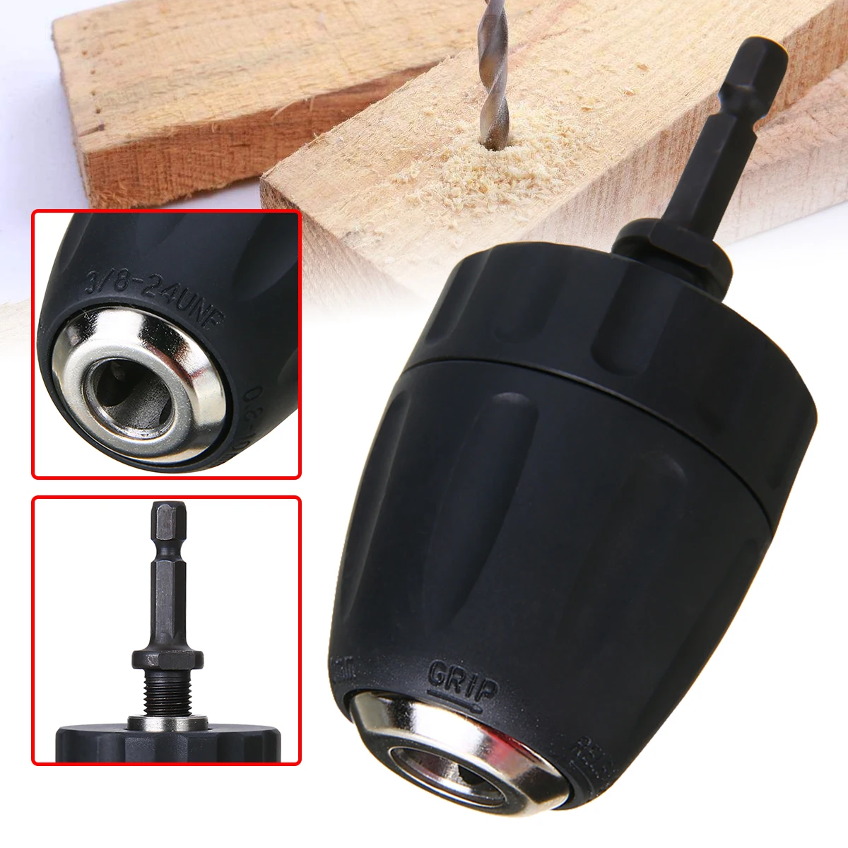 Durable Metal Hex Shank Adapter 1/4`` Shank to 3/8``  Keyless Chuck Driver Screwdriver Drill Bits Mayitr Wood Woodworking Drills