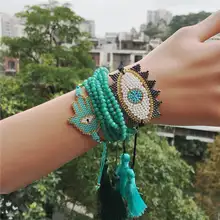 MIYUKI браслет evil eye Hamsa ручной ювелирные изделия Pulseras Зеленый Кристалл для женщин кисточкой ручной работы Insta Мода