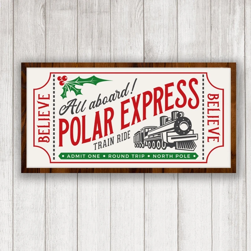 

Polar Express Ticket Vintage Poster Painting for Your Christmas Home Decor Rustic Sign Canvas Prints Wall Art Picture Decoration