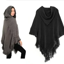 Женское пончо с капюшоном, вязанная шаль, плащ, пальто, вязаная накидка, свободный размер