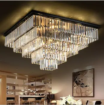 

L Modern minimalist retro atmosphere living room lamp square crystal lamp ceiling lamp bedroom dining room lighting fixtures