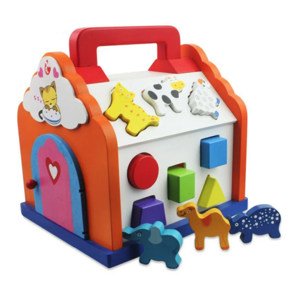 

Wooden Shape Matching Box Cartoon Sorters Games For Toddlers Kids Early Development Toy Colorful Number Math Animals Clock Door