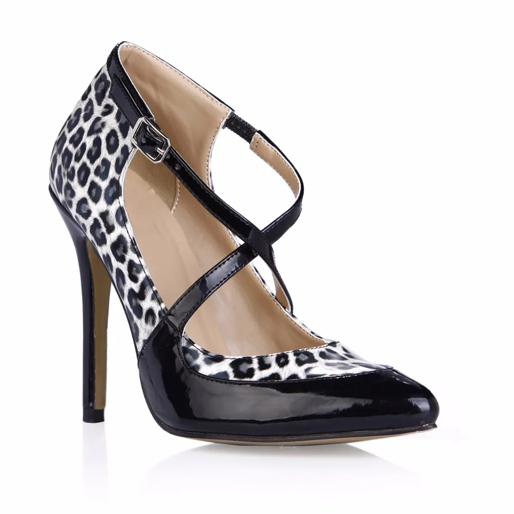 

Fashion New Style Cross-tied Leopard Print Pointed Toe Big Plus Size Sexy Female High Heel Shoes For Women Ladies Pumps 0640-25a