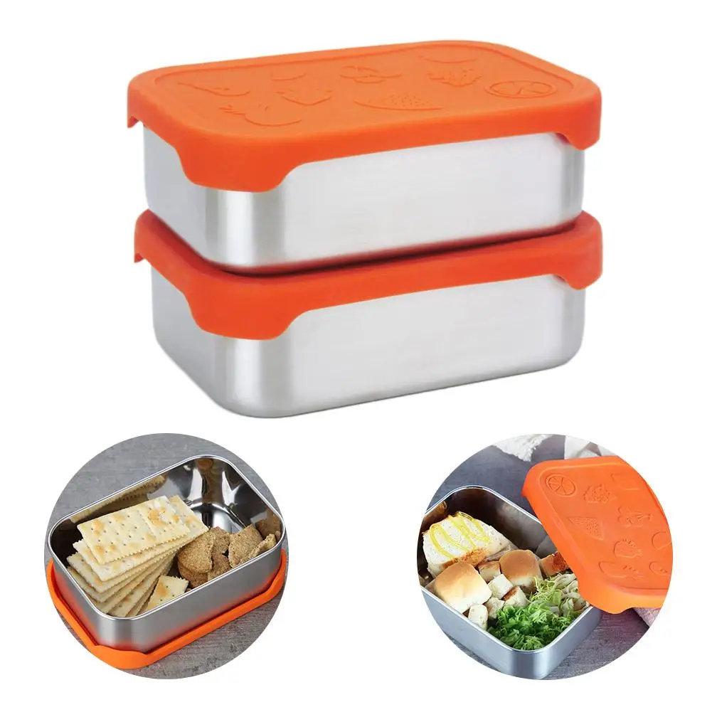 

800ML Stainless Steel Fresh Bowl Lunch Snack Food Container with Silicone Lid Lunch Box