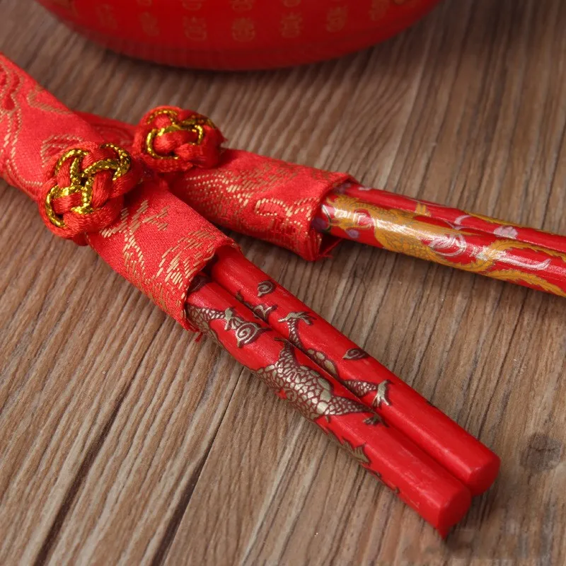 Chinese Traditional Wedding Dragon And Phoenix Pattern Chopsticks