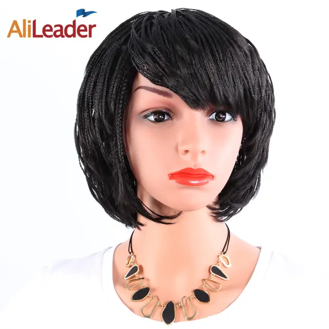 Alileader Box Wig With Bangs Short Hair Heat Resisitant Micro