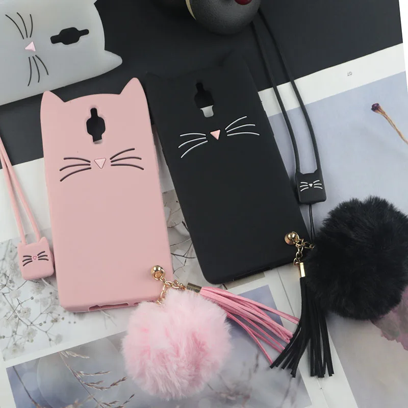 

Cute 3D Cartoon Silicon Case for OnePlus 3T OnePlus 3 Three Cases Japan Glitter Beard Cat Lovely Ears Kitty Phone Cover