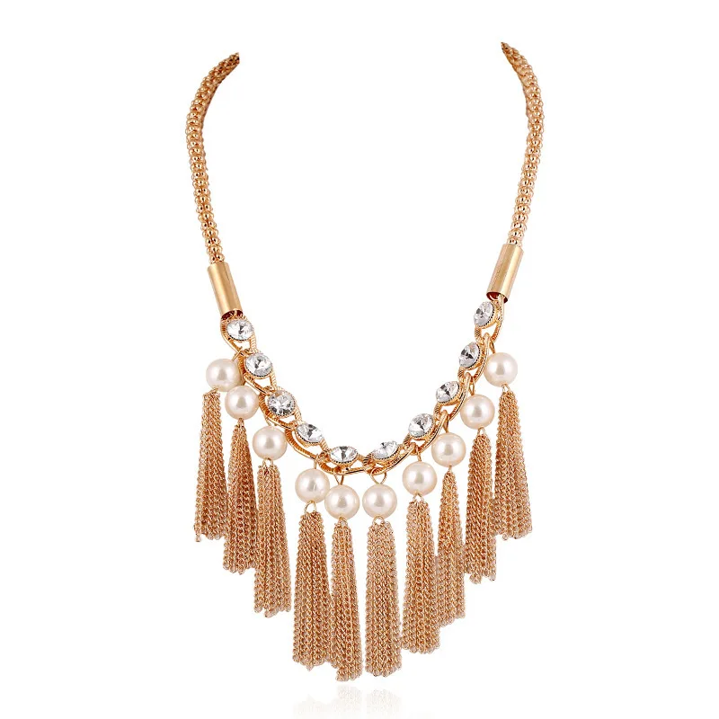 Fashion jewelry women statement necklaces & pendants alloy pearl tassel