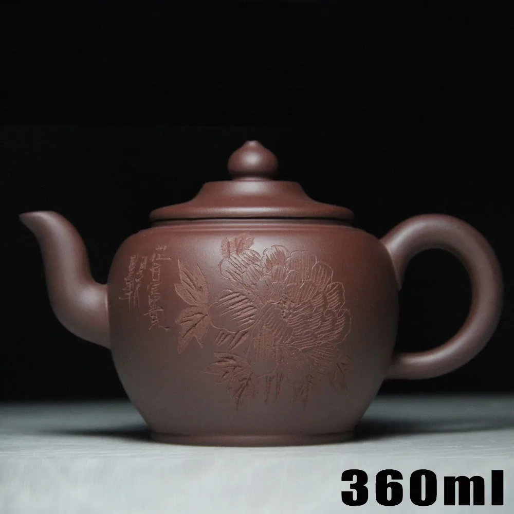

Yixing Teapot Teapots Ceramic 360ml China Handmade Kung Fu Set Zisha Porcelain Kettle Peony Purple Clay Tea Pot Bouns 3 Cups