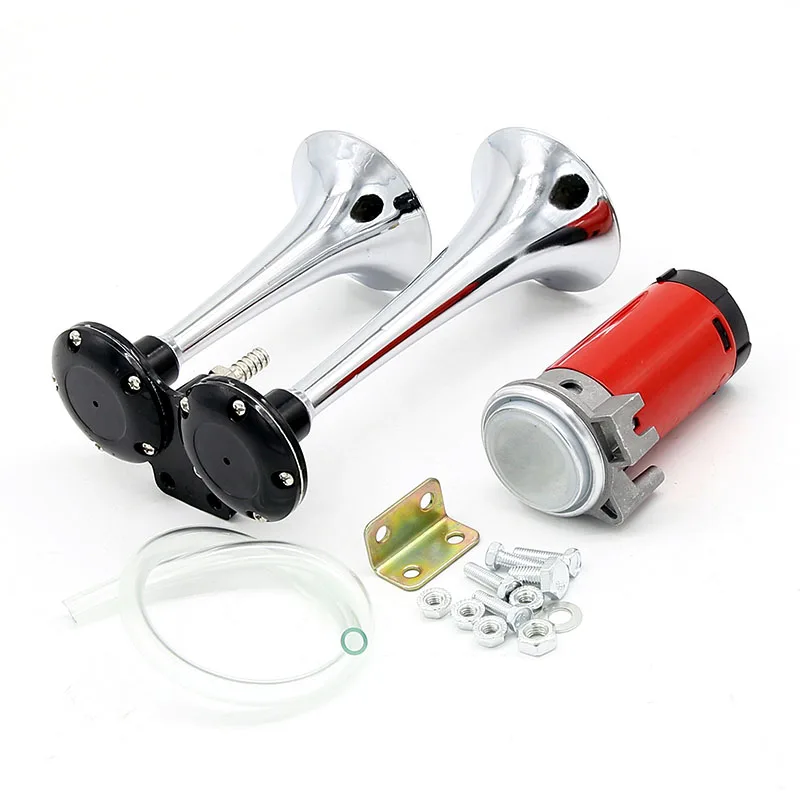 

12V 178DB Dual Trumpet Air Horn Horns Super-loud For Truck RV Car Train black