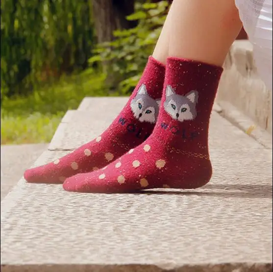 Новые толстые шерстяные Хлопковые женские теплые носки осень зима Harajuku Животные Сова олень брендовые милые носки милые забавные рождественские подарки - Цвет: 14
