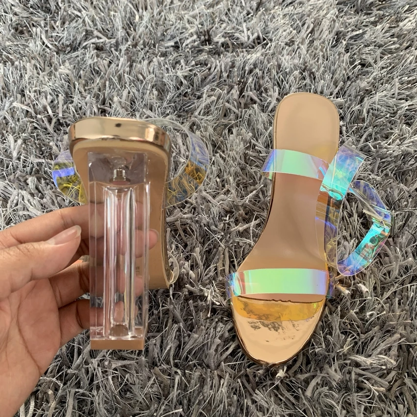 Fashion PVC Women Sandals Summer Open Toed High Heels Women Transparent Heel Sandals Woman Party Shoes Discount Pumps 11CM