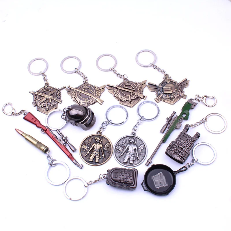 

Playerunknown's Battlegrounds gun weapon model key chains PUBG 98K M16A4 AKM SKS M416 Level 3 backpack pendant alloy keyrings