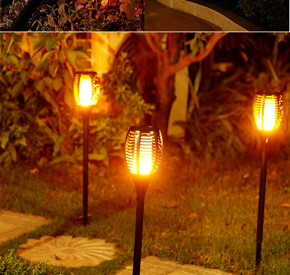 Tochas de Iluminação ao ar Livre para Jardim Movido a Energia Solar da Lâmpada de Rua Solar Luz Bruxuleante Chamas Tiki Quintal Caminho Luzes 2 Pcs 96 Led 5 light for garden