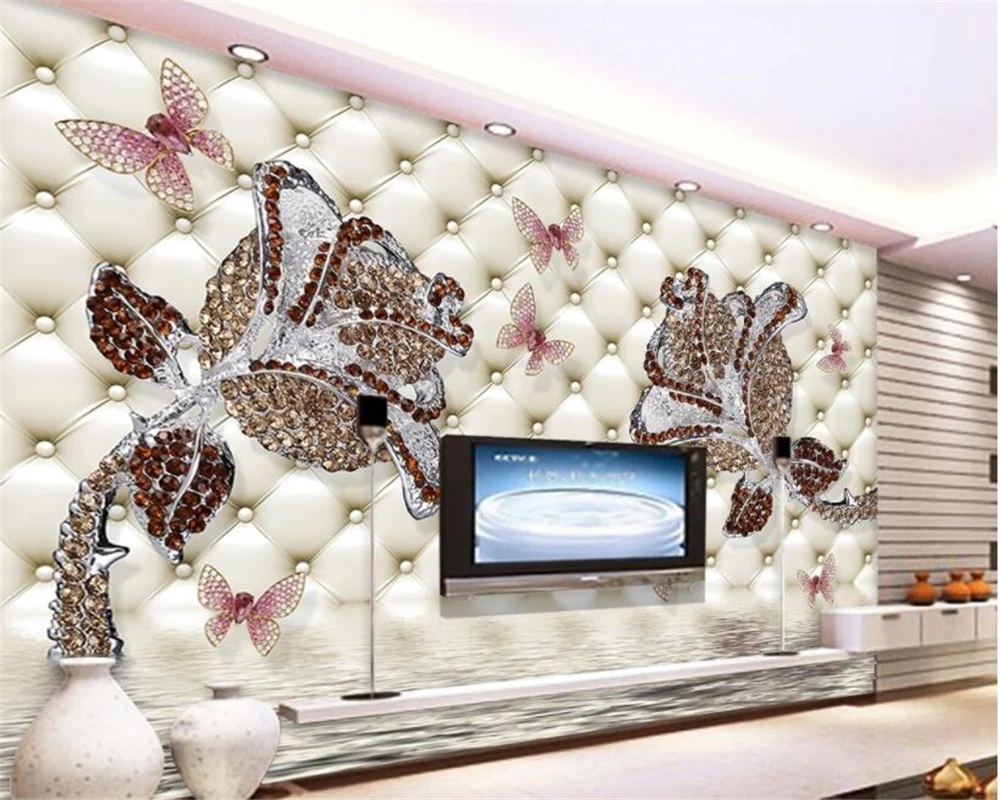 Photo wallpaper European style silk material with diamond rose water reflection jewelry wall background 3d beibehang | Обустройство