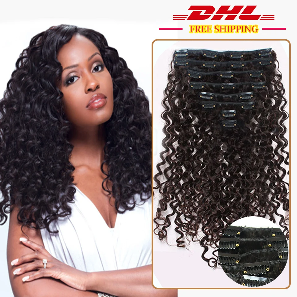 

Deep Curly African Americans Remy Clip in Hair Extension 100 Real Human Hair Extension Clip in 9Pcs 120g/set Natural Black Hair