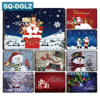 

[SQ-DGLZ] Merry Christmas Metal Sign Bar Wall Decor Snow Scene Tin Sign Home Decor Painting Plaques Christmas Gift