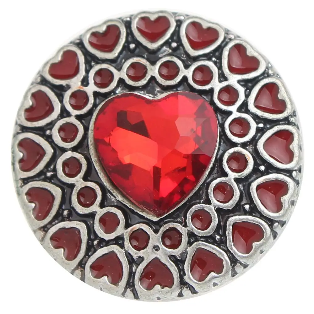 

JaynaLee 20mm Red Enamel Crystal Heart Love Ginger Snap Charm Fit Snaps Interchangeable Jewelry for women men gifts GJS1051