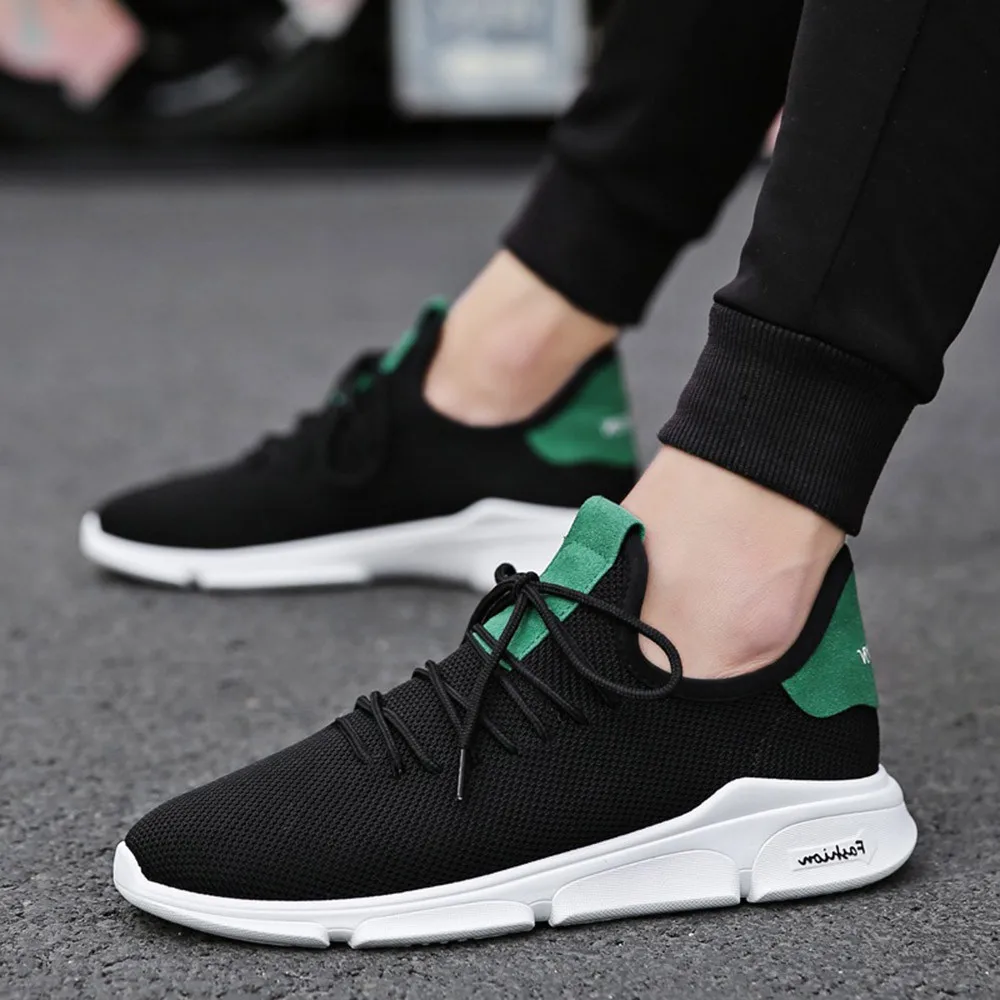 

Men Boys Casual Sneakers Sports Running Breathable Flat Solid Lace-up Shoes
