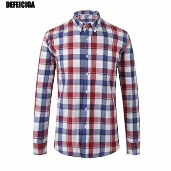 

2019 DEFEICIGA Big Plaid Shirt Men Summer Spring New Long Sleeve Cotton Mens Dress Shirts Casual Button Down Chemise Homme 012