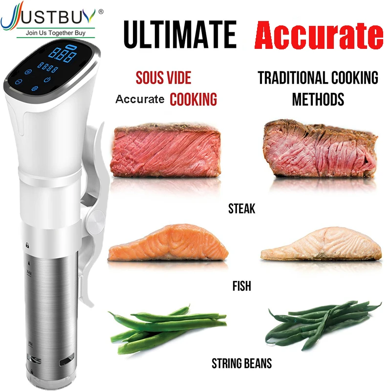 

Vacuum Slow Sous Vide Food Cooker 1800W Powerful Immersion Circulator - LCD Digital Timer Display Stainless Steel IPX7