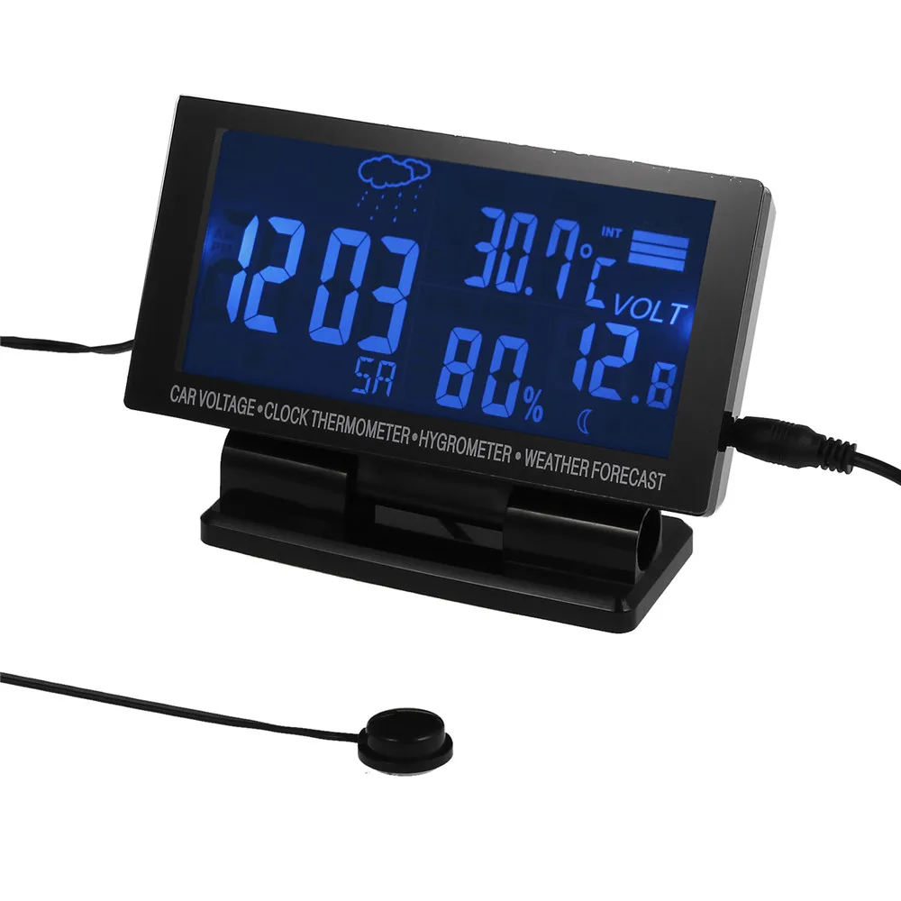 

Neoteck LCD Display 12V Car F/C Thermometer Weather Forecast Clock Hygrometer Digital Vehicle Temperature Meter Indoor Outdoor