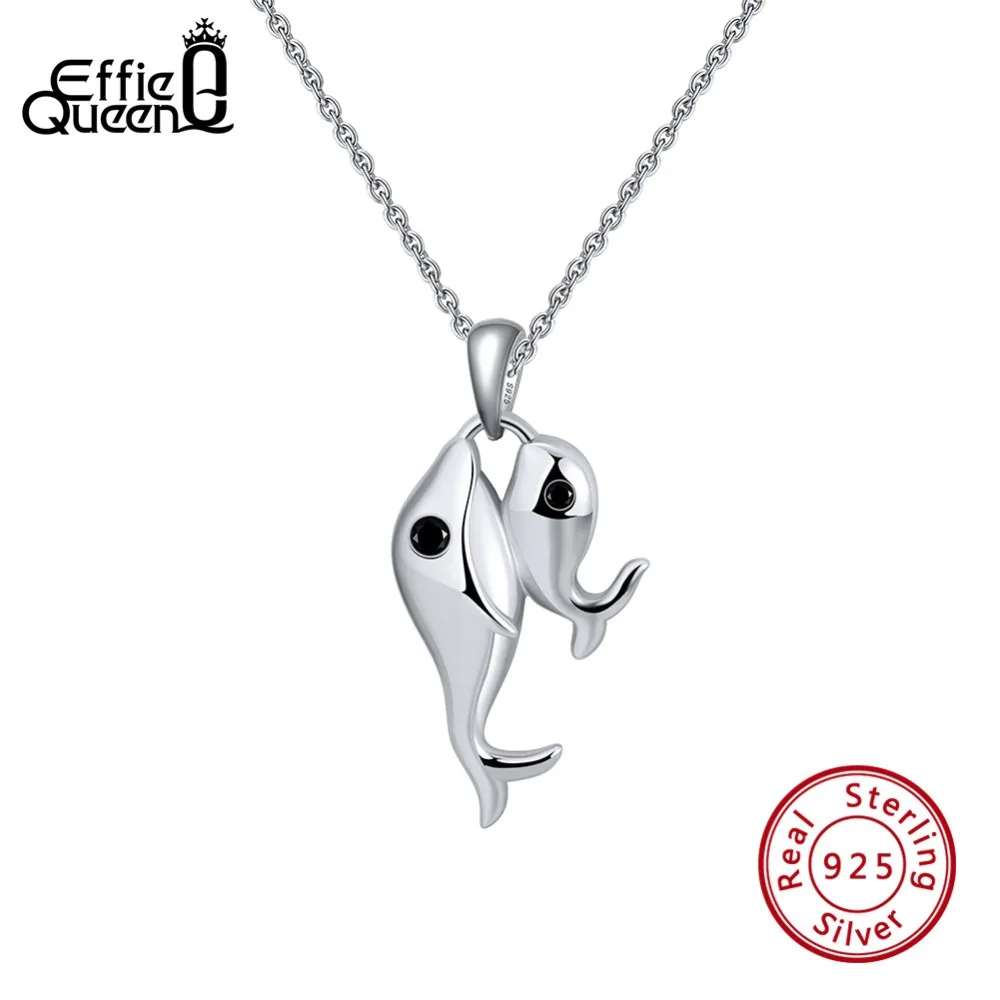 

Effie Queen Real 925 Sterling Silver Pendant Necklace Lovely Whale Sea Animal Shape With Black AAA CZ Silver Chain Jewelry BN123
