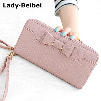 

Lady Beibei Hot Sale Women Lady Long Wallets Purse Female Candy Color Bow PU Leather Carteira Feminina for Coin Card Clutch Bag