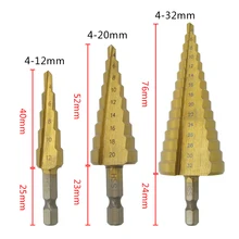 High quality 3Pcs HSS Steel Step Drill Bit Titanium Drill bit set Metal Drilling Power Tools 4-12mm 4-20mm 4-32mm