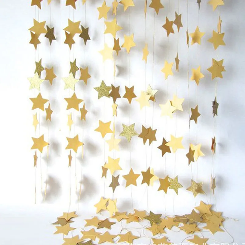 Золотой Серебряный 4 м DIY гирлянда из блестящей бумаги висящая звезда 10 см струнная занавеска для свадьбы, дня рождения, рождественской вечеринки