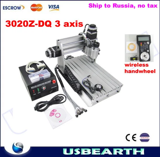 Ship to Russia,no tax! CNC Engraving Machine 3020Z-DQ,CNC Router CNC3020 Z-DQ Ball Screw type For PCB/Wood + wireless handwheel